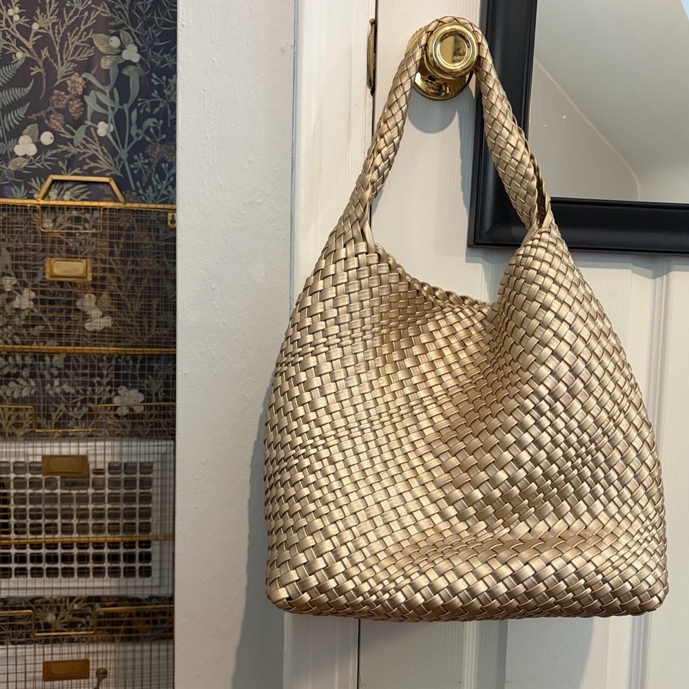 Slouchy Gold Woven Tote Bag